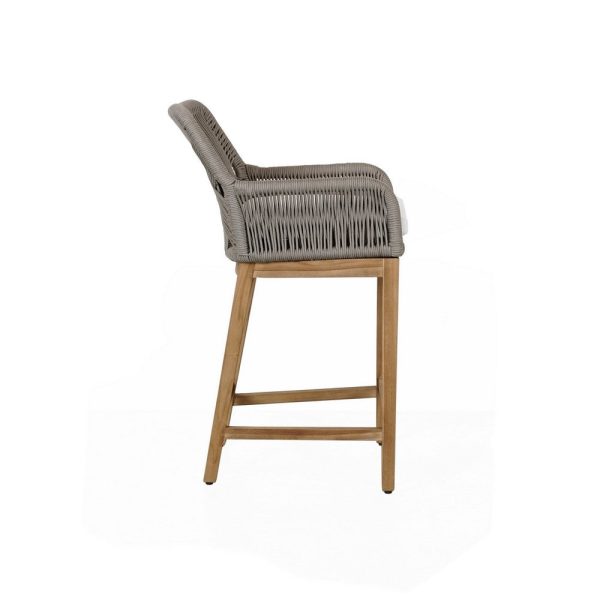 Navi 27 Inch Outdoor Counter Stool Chair, Woven Rope, Gray, Brown Teak By Casagear Home Cheap - Image 3