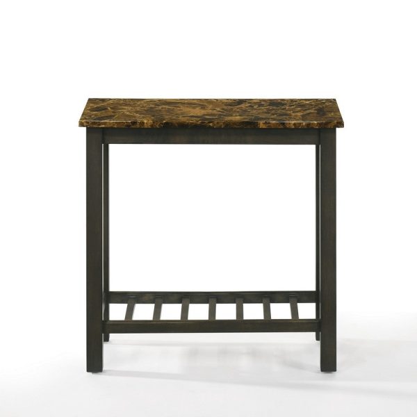 Elena 24 Inch Narrow Side Table, Lower Slatted Shelf, Faux Marble, Espresso By Casagear Home Cheap - Image 3
