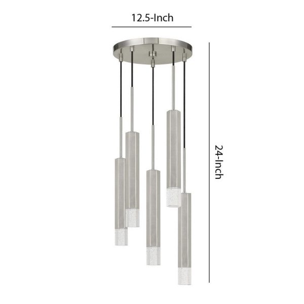 Hexagonal Metal Frame 5 LED Light Pendant with Glass Diffuser, Gray By Casagear Home Sale - Image 5