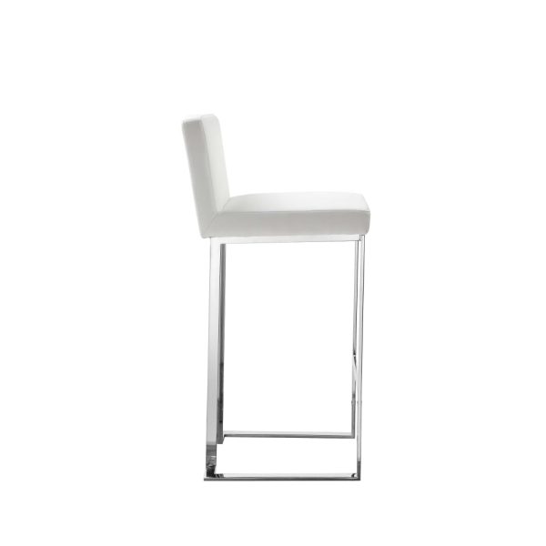 Boly 30 Inch Barstool Chair, White Faux Leather, Cushions, Chrome Steel By Casagear Home Online - Image 5