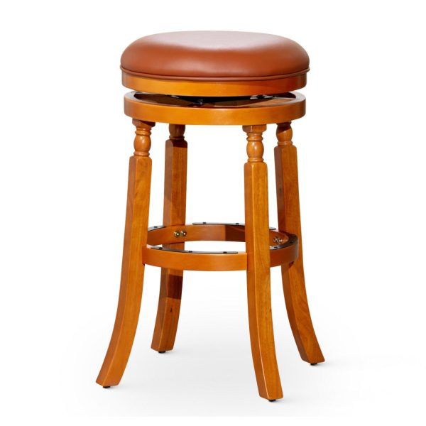 Opi 30 Inch Swivel Barstool, Bonded Leather, Natural Brown Solid Wood By Casagear Home Discount - Image 3