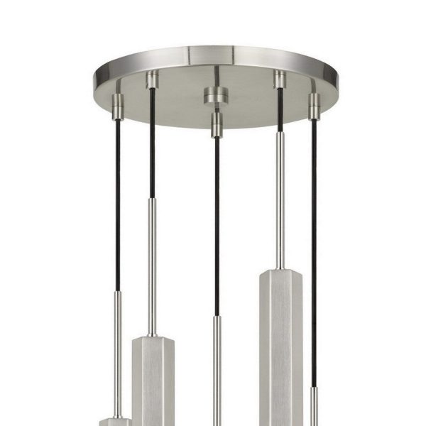Hexagonal Metal Frame 5 LED Light Pendant with Glass Diffuser, Gray By Casagear Home Sale - Image 2