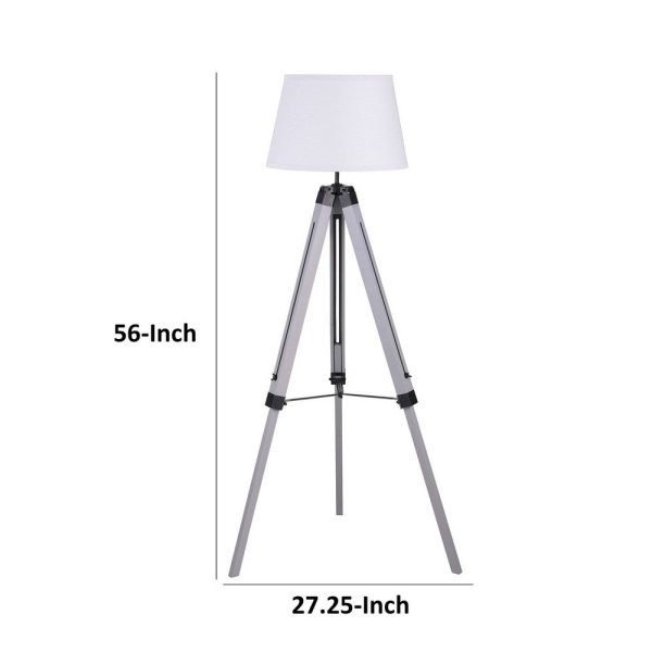 56 Inch Floor Lamp, White Tapered Drum Shade, Weathered Gray Tripod Base By Casagear Home For Discount - Image 5