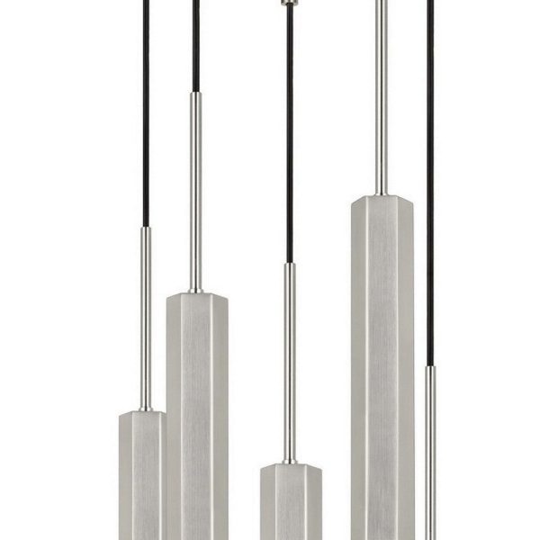 Hexagonal Metal Frame 5 LED Light Pendant with Glass Diffuser, Gray By Casagear Home Sale - Image 3