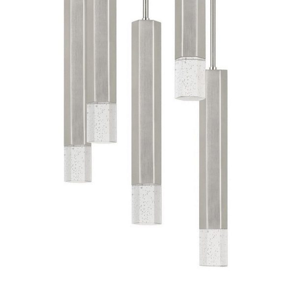 Hexagonal Metal Frame 5 LED Light Pendant with Glass Diffuser, Gray By Casagear Home Sale - Image 4