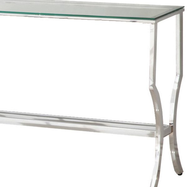 Glass Top Sofa Table with Metal Frame and Mirror Shelf, Chrome By Casagear Home on Sale - Image 3