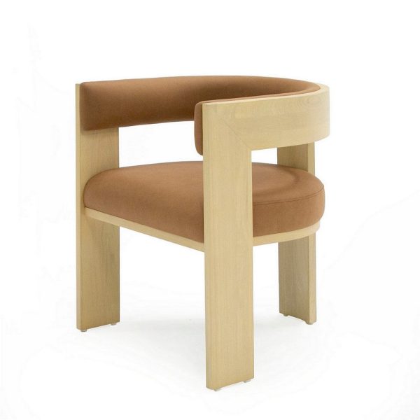24 Inch Dining Chair, Curved Open Back, Cushioned, Natural Ash, Rust Fabric By Casagear Home Online now - Image 2