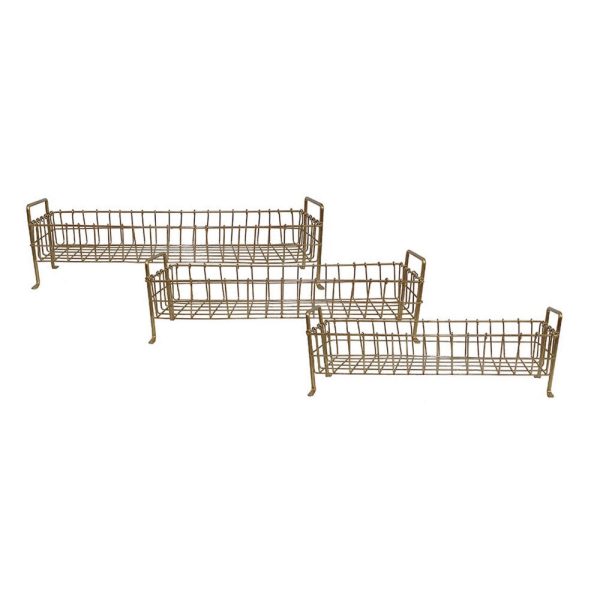 19, 22, 25 Inch Rectangular Trays, Set of 3, Wire Mesh Construction, Gold By Casagear Home Sale - Image 4