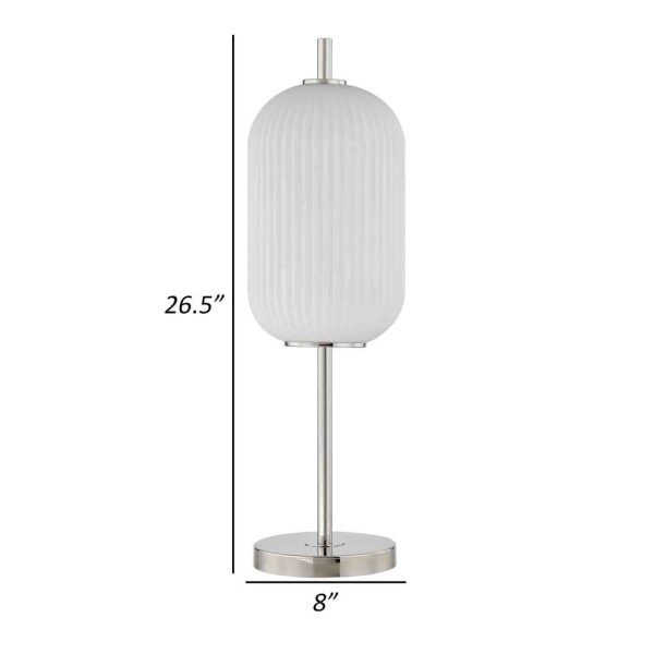 Aimy 27 Inch Table Lamp, LED Glass Shade, Metal, Chrome and White Finish By Casagear Home Cheap - Image 5