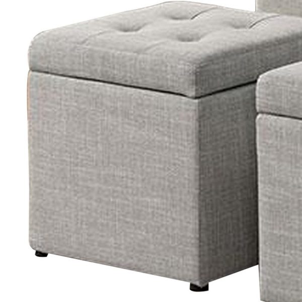 Uriel 3 Piece Storage Bench and 2 Nesting Ottomans, Tufted Light Gray Beige By Casagear Home For Discount - Image 4
