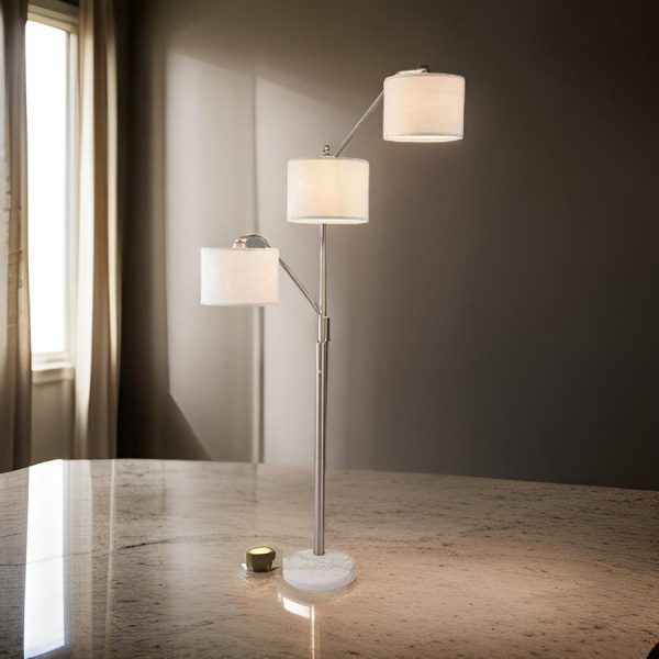 83 Inch Floor Lamp, AdjusFloor, 3 Level Design, Marble, Metal, Silver By Casagear Home Fashion