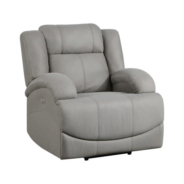 Kate 37 Inch Power Recliner Chair, USB, Gray Microfiber, Solid Wood By Casagear Home Online now - Image 2