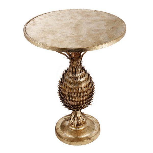 27 Inch Accent Side Table, Turned Pineapple Motif Design, Round Top, Gold By Casagear Home on Sale - Image 3