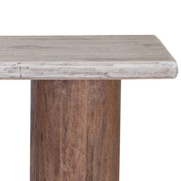 Kohl 55 Inch Sofa Table, Brown Mango Wood, Drum Base, Cream Floated Top By Casagear Home on Sale - Image 4