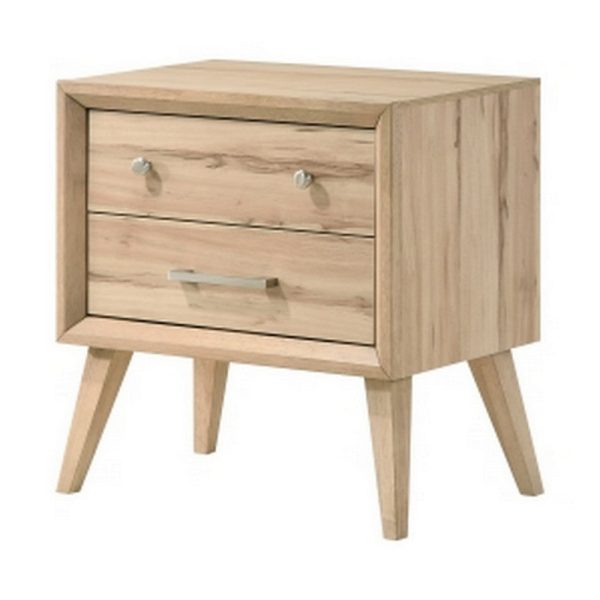 Kali 27 Inch Nightstand, 2 Drawers, Nickel Handles, Oak Brown Solid Wood By Casagear Home Online Sale - Image 5