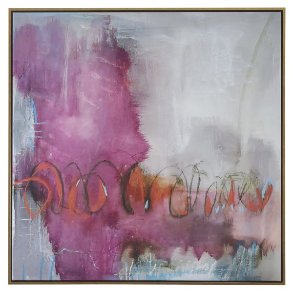 37 x 37 Handcrafted Wall Art, Abstract Jordin Roses on Framed Canvas, Pink By Casagear Home For Sale - Image 3