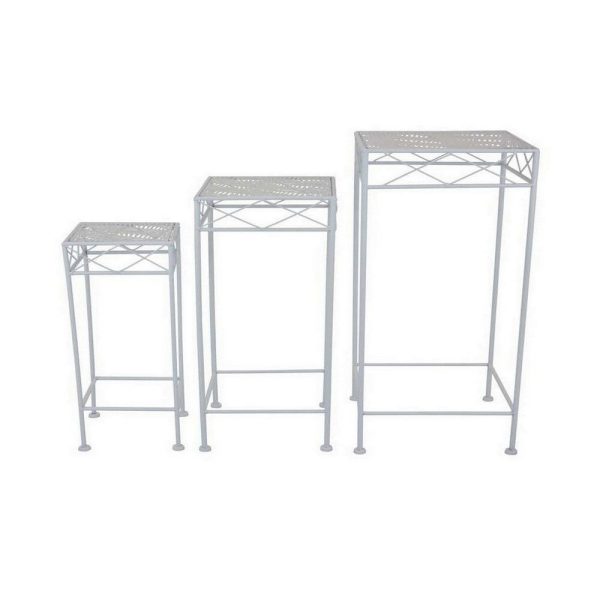 Kyi Nesting Plant Stand Set of 3, Square Carved Cutout Display, White Metal By Casagear Home Discount - Image 3