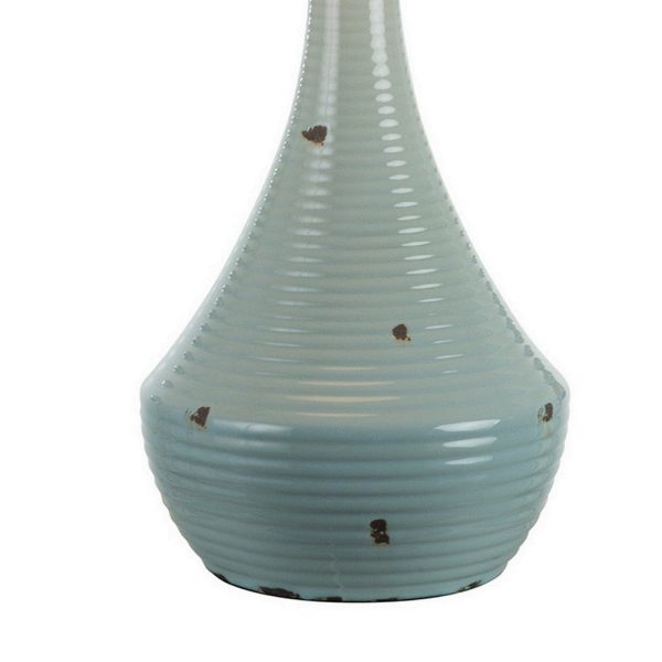28 Inch Table Lamp with Clean Lines, Empire Shade, Ceramic, Teal Blue By Casagear Home Online - Image 4