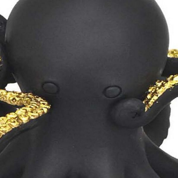 10 Inch Ocean Octopus Animal Figurine Decor, Black, Gold Finish, Resin By Casagear Home Online - Image 3
