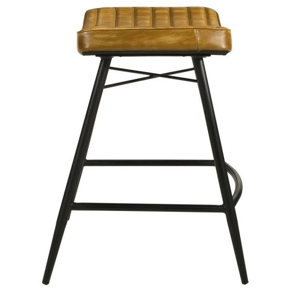 Vini 25 Inch Counter Stool Set of 2, Curved Leather Seat, Tufted, Brown By Casagear Home Sale - Image 3