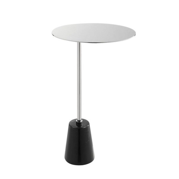 Frank 21 Inch Side End Table, Oval Chrome Steel Top, Genuine Marble Base By Casagear Home Online Hot Sale - Image 3