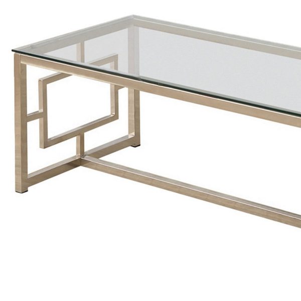 Tempered Glass Top Coffee Table with Lattice Cut Outs, Silver and Clear By Casagear Home on Sale - Image 3