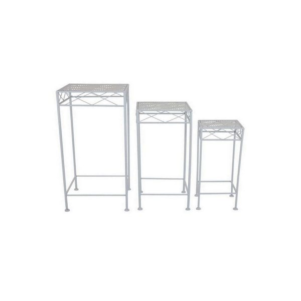 Kyi Nesting Plant Stand Set of 3, Square Carved Cutout Display, White Metal By Casagear Home Discount - Image 2