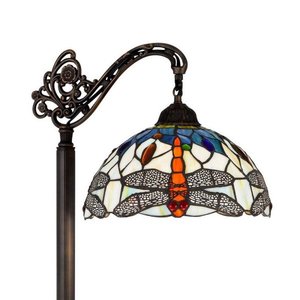 62 Inch Floor Lamp, Down Arc Shade Tiffany Style Stained Glass, Bronze By Casagear Home Supply - Image 3