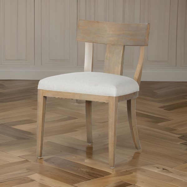 23 Inch Dining Chair Set of 2, T Shape Back, Cushioned, Beige Upholstery By Casagear Home Supply