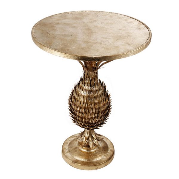 27 Inch Accent Side Table, Turned Pineapple Motif Design, Round Top, Gold By Casagear Home on Sale - Image 2
