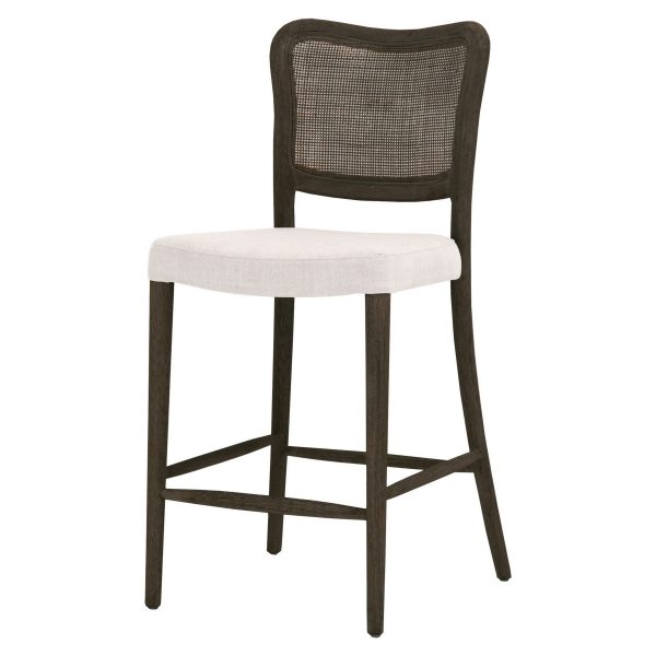 Aina 25 Inch Counter Stool, Curved Back, Cane Inserted, White, Oak Brown By Casagear Home Supply - Image 2
