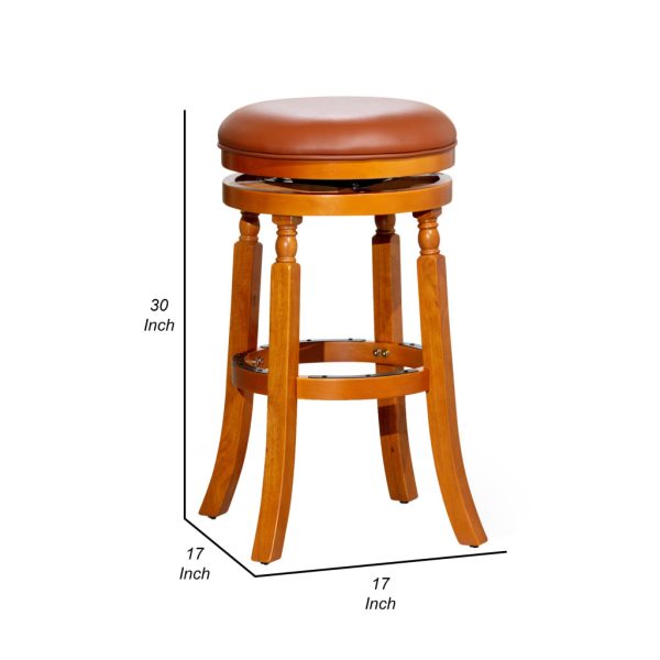 Opi 30 Inch Swivel Barstool, Bonded Leather, Natural Brown Solid Wood By Casagear Home Discount - Image 4
