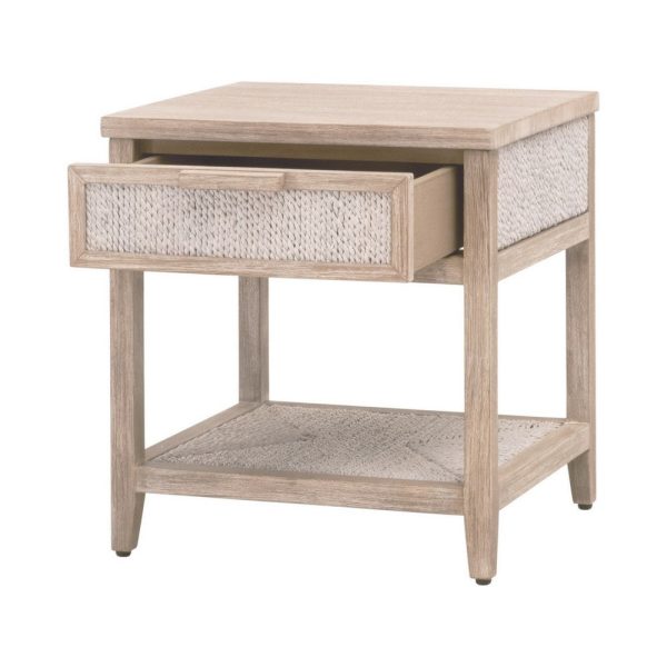 24 Inch Nightstand, 1 Drawer with Handle, Hand Woven Rope, White, Oak Brown By Casagear Home Fashion - Image 4
