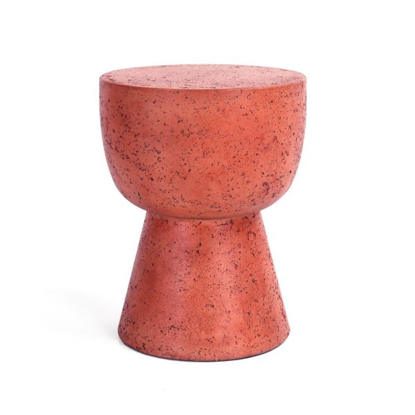 19 Inch Concrete Outdoor Accent Table, Round Top, Tapered Plinth Base, Red By Casagear Home For Cheap - Image 2