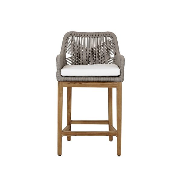 Navi 27 Inch Outdoor Counter Stool Chair, Woven Rope, Gray, Brown Teak By Casagear Home Cheap - Image 2