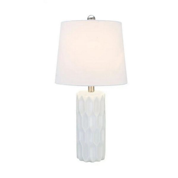 24 Inch Table Lamp, Textured Stand, Set of 2, Ceramic Snow White Finish By Casagear Home Online Hot Sale - Image 2