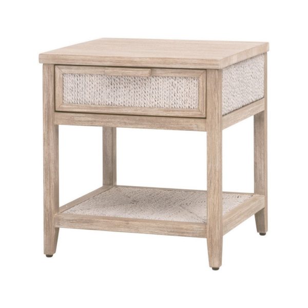 24 Inch Nightstand, 1 Drawer with Handle, Hand Woven Rope, White, Oak Brown By Casagear Home Fashion - Image 2