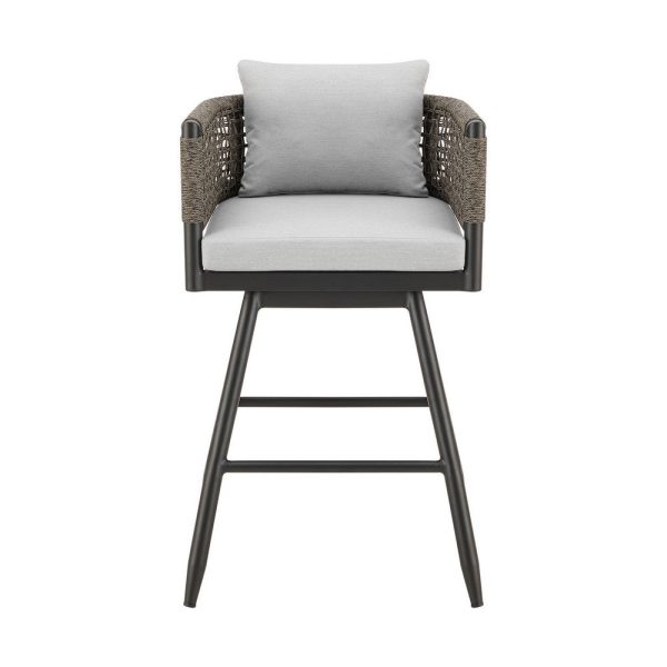 Piper 26 Inch Outdoor Swivel Counter Stool Chair, Rope Woven, Gray Cushions By Casagear Home Online Sale - Image 2