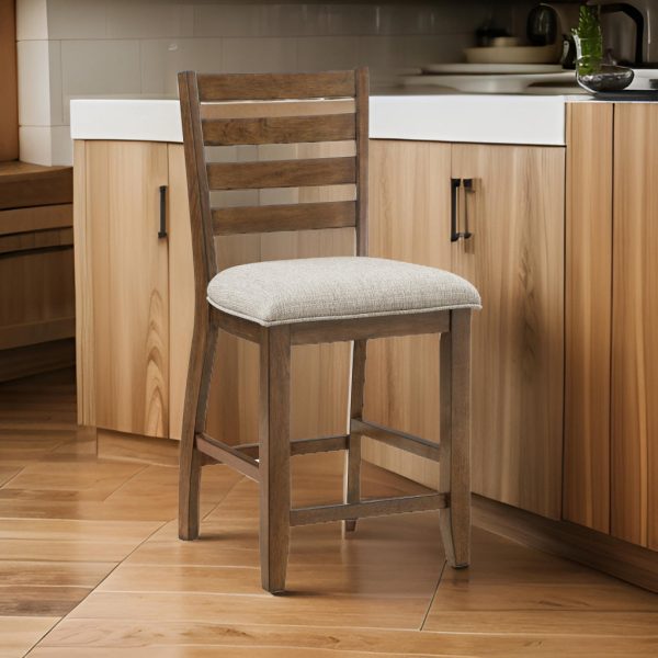 Trea 26 Inch Counter Height Chair, Ladder Back, Polyester, Cherry, Set of 2 By Casagear Home Online Sale