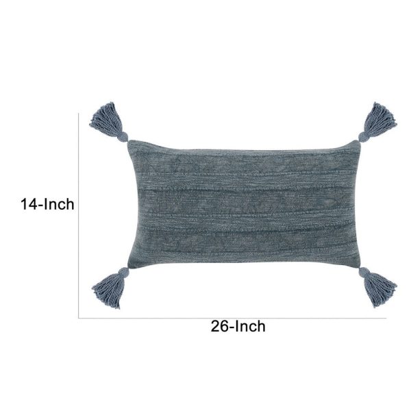 14 x 26 Lumbar Throw Pillow, Handwoven Stripes, Cotton Linen, Tassels, Blue By Casagear Home For Cheap - Image 5