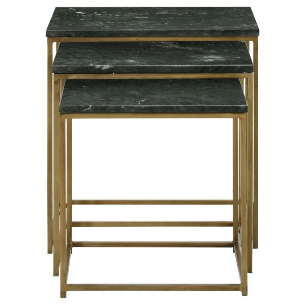 Agi 3 Piece Nesting Side Table Set, Green Square Marble, Gold Metal Frame By Casagear Home Cheap - Image 3