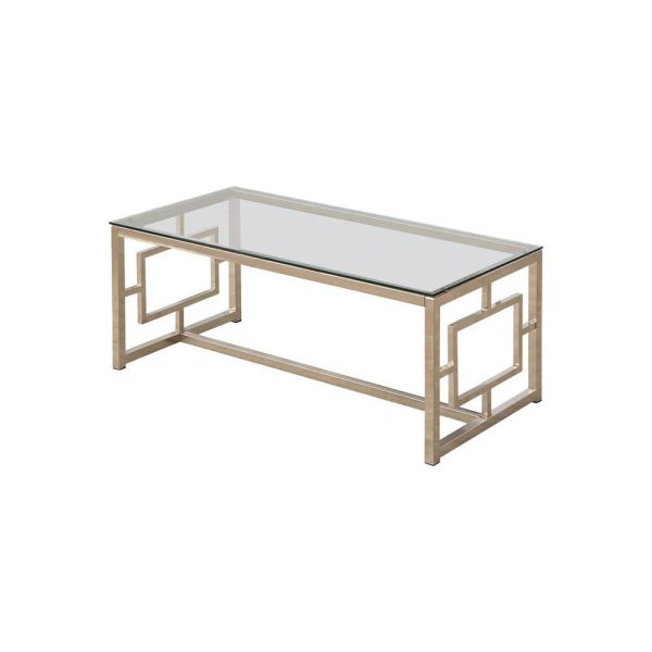Tempered Glass Top Coffee Table with Lattice Cut Outs, Silver and Clear By Casagear Home on Sale