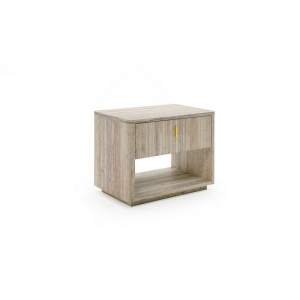 Fly 32 Inch Nightstand, 1 Drawer, 1 Sleek Gold Handle, Travertine Gray By Casagear Home For Cheap - Image 3