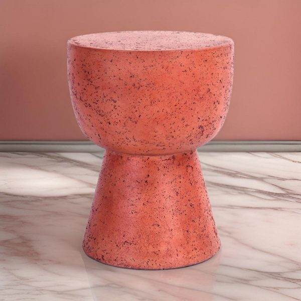 19 Inch Concrete Outdoor Accent Table, Round Top, Tapered Plinth Base, Red By Casagear Home For Cheap