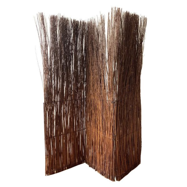 3 Panel Vertically Aligned Willow Branches Room Divider, Brown By Casagear Home Cheap