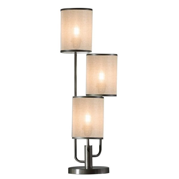 Zen 31 Inch Table Lamp, 3 Drum Fabric Shades, Round Metal Base, Gray By Casagear Home on Sale