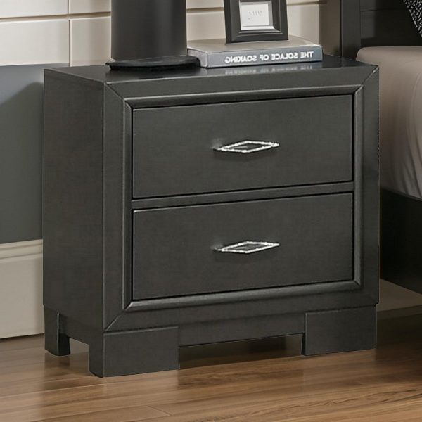 Aliso 23 Inch Nightstand, 2 Drawers, Bracket Feet, Solid Wood, Dark Gray  By Casagear Home Sale